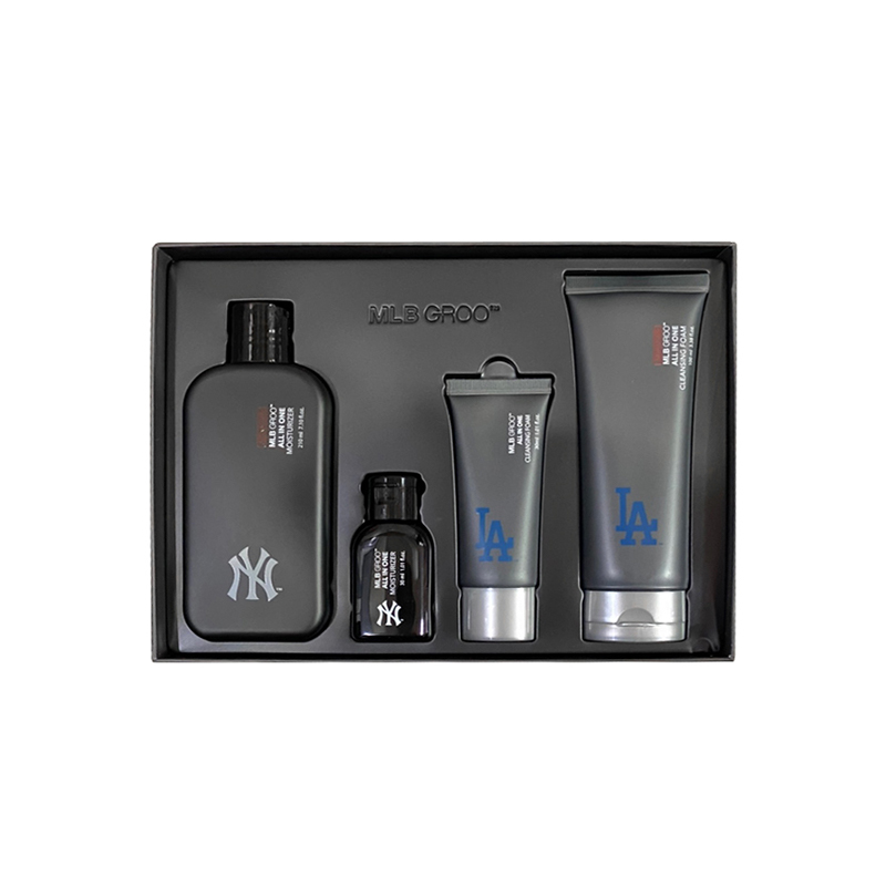 韩国 MLB 经典男士护理黑色套装(保湿乳210ml+中样30ml，洁面乳正100ml+中样30ml)