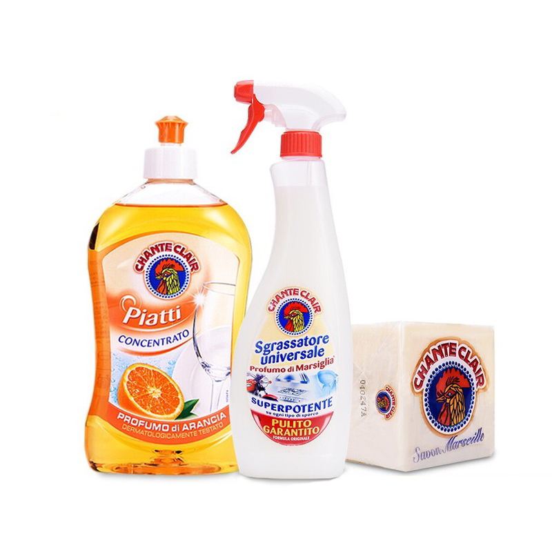 意大利大公鸡家庭清洁三件套（香型随机）油污净625ml+洗洁精500ml+马赛皂300g